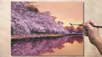 Acrylic Painting Cherry Blossom Landscape