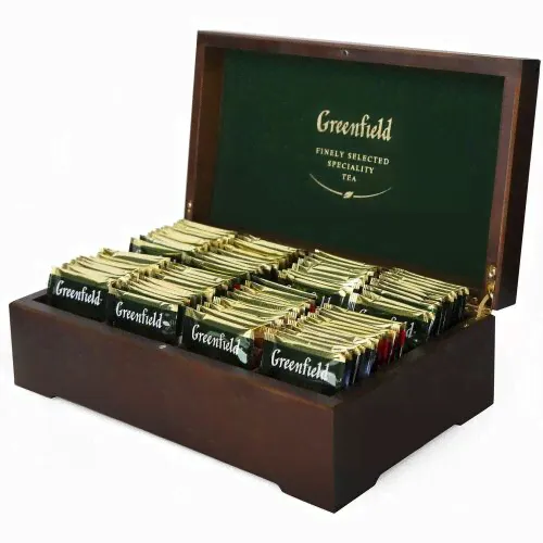 Подарочный набор чая в пакетиках Greenfield, деревянная шкатулка, 8 видов, 96 шт/Гринфилд