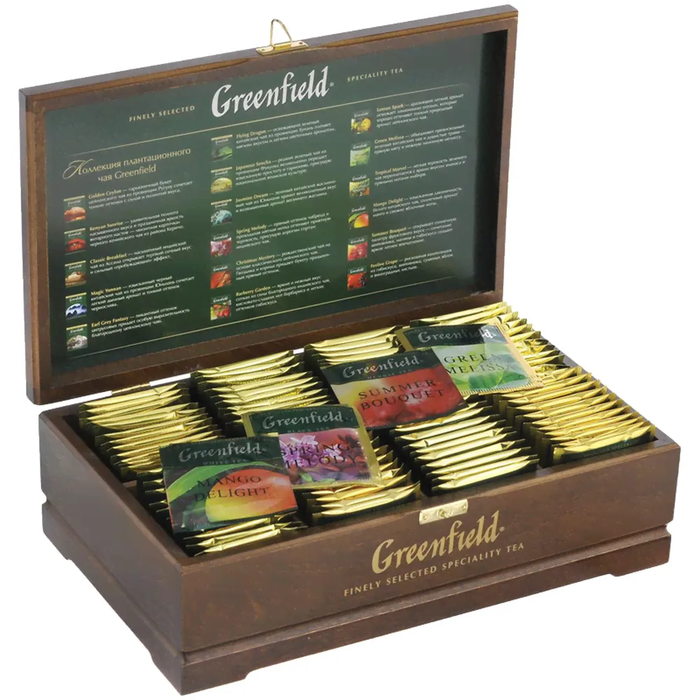 Подарочный набор чая, пакетированный, 177,6гр "Greenfield" Деревянная шкатулка, 8 вкусов 04636