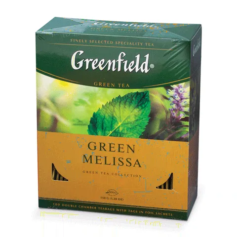 Чай GREENFIELD "Green Melissa" зеленый с мятой, 100 пакетиков в конвертах по 1,5г-0